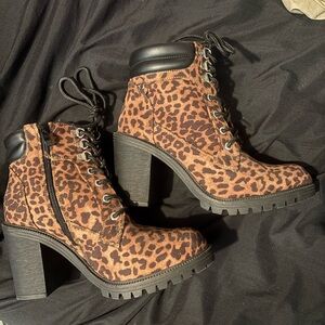 Torrid lace up hiker heels leopard print